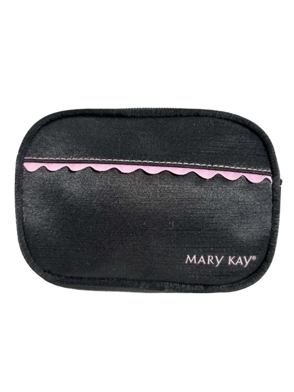 Mary Kay Black Satin Cosmetic Bag Pink Rick Rack Trim Zip Closure Fully Lined🩷🖤
